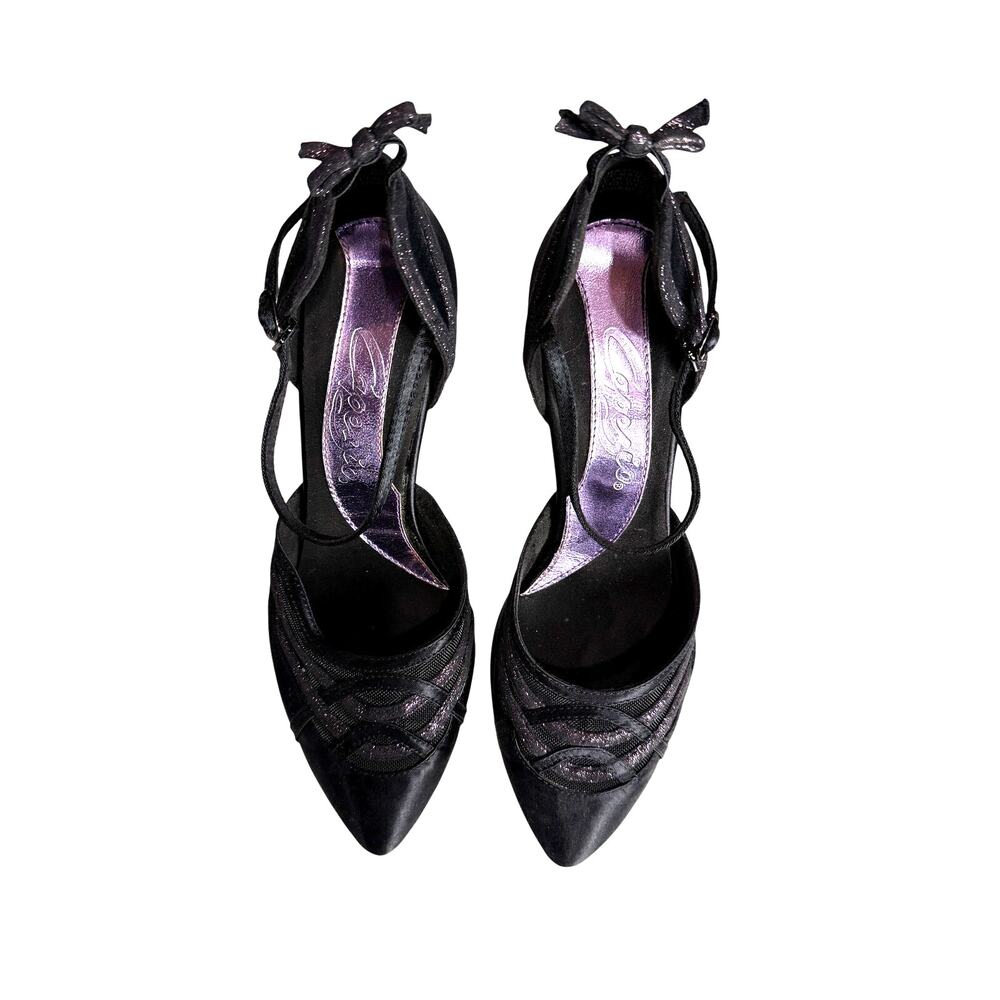 Capezio "Alicia" Ballroom Dance Heels – Black Satin,  Sz 6.5W, C-hook closure